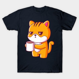 Cute cat drinking coffee T-Shirt